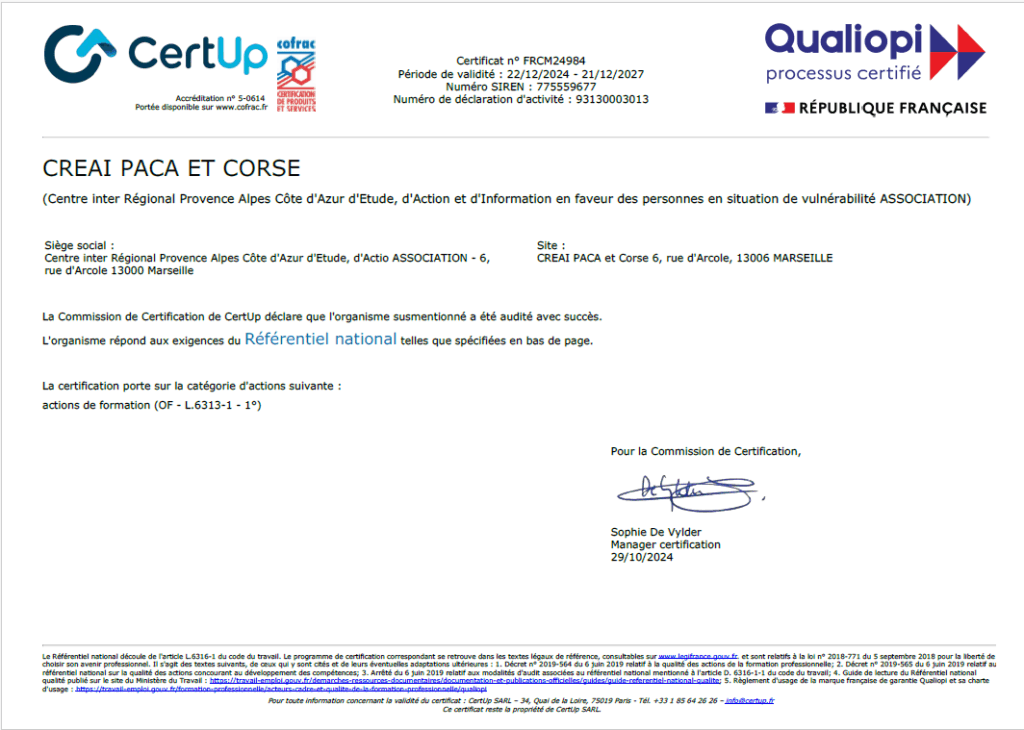 Certificat Qualiopi 2024